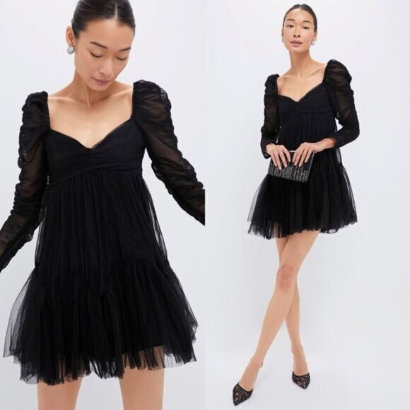 Tuckernuck Dresses & Skirts - Moon River NEW Black Tulle Long Sleeve Sweetheart Party Mini Dress Size M